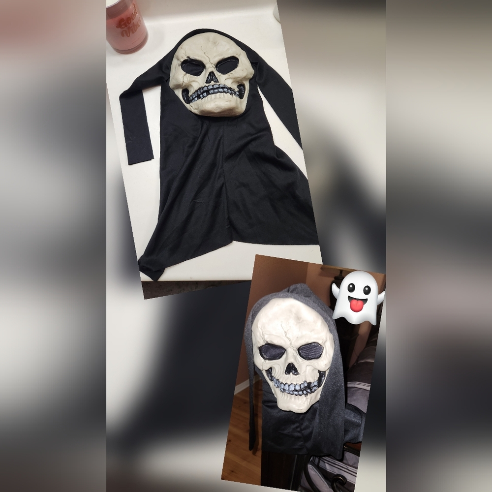 Vintage Easter Unlimited Fun World Grinning Skull Skeleton Shroud Halloween Mask